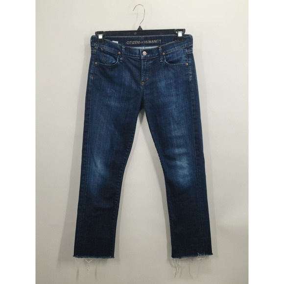 Citizens Of Humanity Denim - Citizens of Humanity Womens Dani Cropped Straight Leg Jeans Blue Size 28 Raw Hem